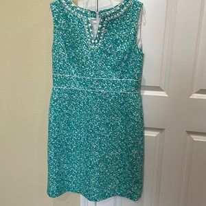 Tahari dress turquoise and white. Size 14
